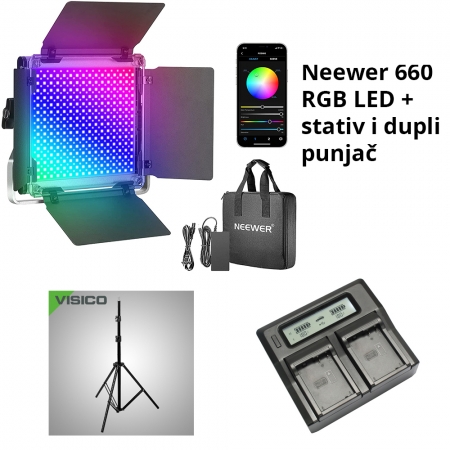 Neewer 660 RGB LED + Visico LS-8005 + NP-970 punjač